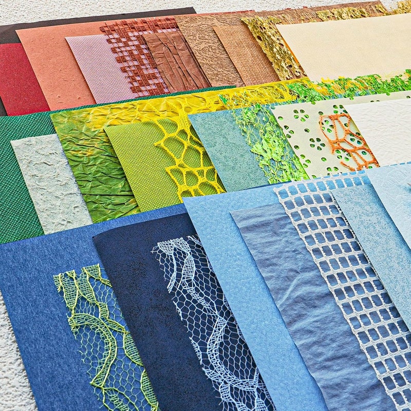 Aromoty 30 sheets Christmas Handmade Textured Scrapbook Paper&Mesh Fabric set - Unique Craft Mulberry Special Rice Paper Mix for Scrapbooking Junk Journaling Supplies Card Making Collage,A5 5.8x8.2 Inch - Image 5